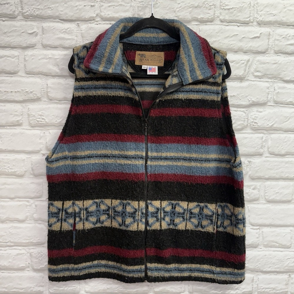 VTG Bear Ridge Outfitters Wool Rustic Western Aztec Vest Jacket Sz XL Cabincore